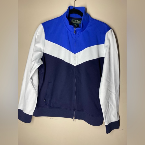Lauren Ralph Lauren Sweater Womens XL Blue White Striped Sweatshirt Full Zip - Picture 2 of 11